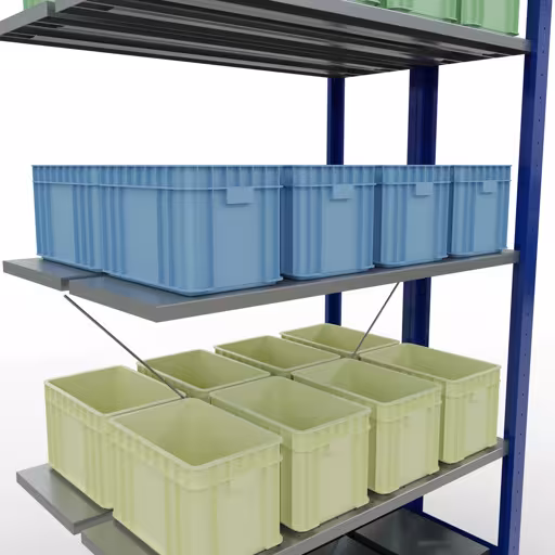 Anbauregal, Doppelregal, Fachbodenregal Stecksystem MULTIplus150, 2000 x 1000 x (2x300) mm (HxBxT), 2x5 Fachböden, Kreuzstrebe, RAL 5010 enzianblau von Schulte Lagertechnik aus der Kategorie Fachbodenregale