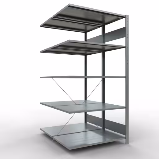 Anbauregal, Doppelregal, Fachbodenregal Stecksystem MULTIplus150, 2000 x 1000 x (2x600) mm (HxBxT), 2x5 Fachböden, Kreuzstrebe, verzinkt aus der Kategorie Doppelregale mit der Artikelnummer 13765