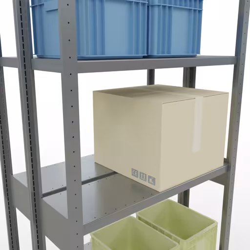 Grundregal, Doppelregal, Fachbodenregal Stecksystem MULTIplus250, 3000 x 1000 x (2x300) mm (HxBxT), 2x7 Fachböden, Längenriegel, verzinkt von Schulte Lagertechnik mit der Artikelnr. 17932