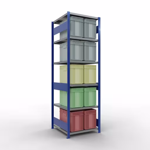 Grundregal, Fachbodenregal Stecksystem MULTIplus250, 2500 x 750 x 800 mm (HxBxT), 6 Fachböden, Längenriegel, RAL 5010 enzianblau/verzinkt/verzinkt von Schulte Lagertechnik mit der Artikelnr. 12981-75-LR-B