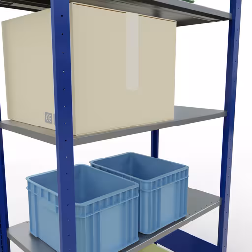 Grundregal, Fachbodenregal Stecksystem MULTIplus150, 2000 x 1000 x 500 mm (HxBxT), 5 Fachböden, Längenriegel, RAL 5010 enzianblau/verzinkt mit der GTIN 4004514280367 Grundregal, Fachbodenregal Stecksystem MULTIplus150, 2000 x 1000 x 500 mm (HxBxT), 5 Fachböden, Längenriegel, RAL 5010 enzianblau/verzinkt von Schulte Lagertechnik mit der Artikelnr. 12750-LR-B