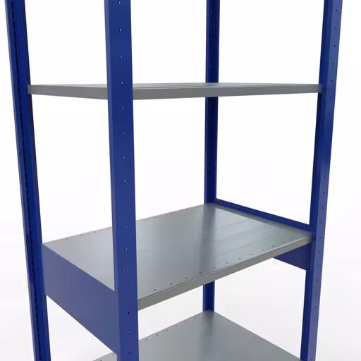 Zusatzbild des Artikels Grundregal, Fachbodenregal Stecksystem MULTIplus150, 2500 x 750 x 500 mm (HxBxT), 6 Fachböden, Längenriegel, RAL 5010 enzianblau/verzinkt/verzinkt aus Grundregal