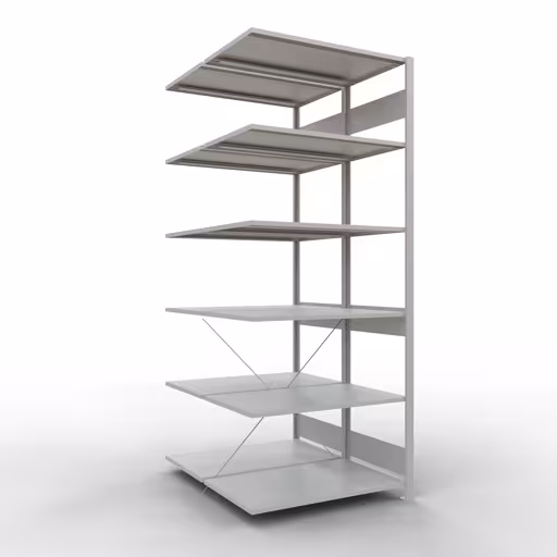 Anbauregal, Doppelregal, Fachbodenregal Stecksystem MULTIplus150, 2500 x 1000 x (2x600) mm (HxBxT), 2x6 Fachböden, Kreuzstrebe, RAL 7035 lichtgrau aus der Kategorie Doppelregale mit der Artikelnummer 32766