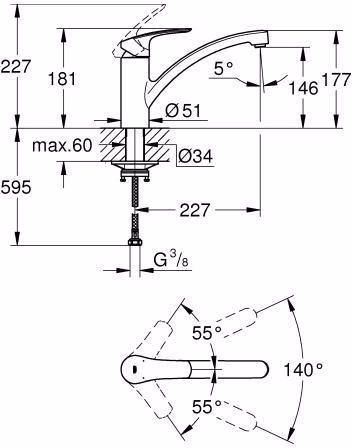 GROHE Einhand-Spültischbatterie Eurosmart 33281 flacher Auslauf chrom