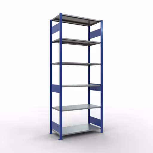 Grundregal, Fachbodenregal Stecksystem MULTIplus150, 2500 x 1000 x 500 mm (HxBxT), 6 Fachböden, Längenriegel, RAL 5010 enzianblau/verzinkt aus der Kategorie Grundregal mit der Artikelnummer 12751-LR-B