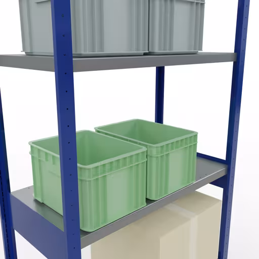 Abbildung Nr 9 des Artikels Grundregal, Fachbodenregal Stecksystem MULTIplus250, 3000 x 1000 x 500 mm (HxBxT), 7 Fachböden, Längenriegel, RAL 5010 enzianblau/verzinkt aus der Produktgruppe Stecksystem von der Marke Schulte Lagertechnik
