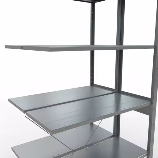 Abbildung Nr 16 des Artikels Anbauregal, Doppelregal, Fachbodenregal Stecksystem MULTIplus150, 2500 x 1000 x (2x400) mm (HxBxT), 2x6 Fachböden, Kreuzstrebe, verzinkt aus der Produktgruppe Fachbodenregale von der Marke Schulte Lagertechnik