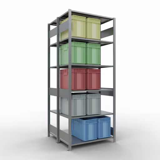 Produktbild Nr 14 des Artikels Grundregal, Doppelregal, Fachbodenregal Stecksystem MULTIplus150, 2500 x 1000 x (2x500) mm (HxBxT), 2x6 Fachböden, Längenriegel, verzinkt Abbildung Nr 14 des Artikels Grundregal, Doppelregal, Fachbodenregal Stecksystem MULTIplus150, 2500 x 1000 x (2x500) mm (HxBxT), 2x6 Fachböden, Längenriegel, verzinkt aus der Produktgruppe Fachbodenregale von der Marke Schulte Lagertechnik