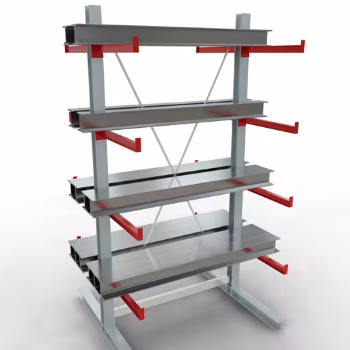 Produktbild Nr 11 des Artikels K 6000 Komplettregal, doppelseitig, 3000 x 1500 x 2x 750 mm, RAL 7001 / RAL 3000, 5 Lagerebenen Abbildung Nr 11 des Artikels K 6000 Komplettregal, doppelseitig, 3000 x 1500 x 2x 750 mm, RAL 7001 / RAL 3000, 5 Lagerebenen aus der Produktgruppe Kragarmregale von der Marke Schulte Lagertechnik