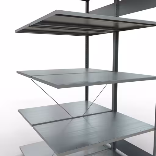 Abbildung Nr 16 des Artikels Anbauregal, Doppelregal, Fachbodenregal Stecksystem MULTIplus150, 2000 x 1000 x (2x600) mm (HxBxT), 2x5 Fachböden, Kreuzstrebe, verzinkt aus der Produktgruppe Fachbodenregale von der Marke Schulte Lagertechnik