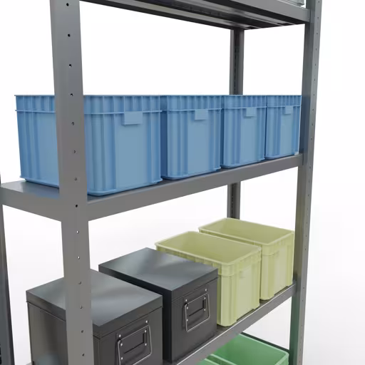 Produktbild Nr.7 des Artikels Grundregal, Fachbodenregal Stecksystem MULTIplus250, 2000 x 1000 x 300 mm (HxBxT), 5 Fachböden, Längenriegel, verzinkt aus der Produktreihe Stecksystem von der Marke Schulte Lagertechnik