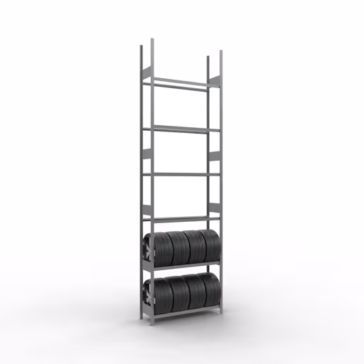 Abbildung Nr 12 des Artikels Grundregal, Räder-/Reifenregal, 4500 x 1300 x 400 mm, verzinkt, 6 Lagerebenen á 150 kg Fachlast pro Ebene aus der Produktgruppe Fachbodenregale von der Marke Schulte Lagertechnik