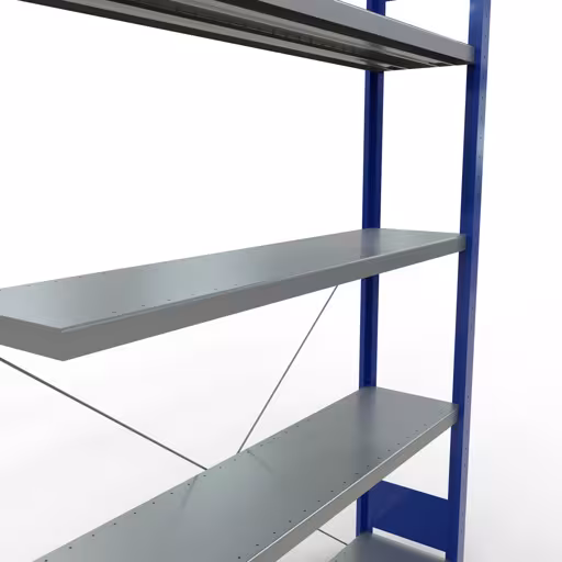 Abbildung Nr 12 des Artikels Anbauregal, Fachbodenregal Stecksystem MULTIplus250, 2000 x 1300 x 300 mm (HxBxT), 5 Fachböden, Kreuzstrebe, RAL 5010 enzianblau/verzinkt aus der Produktgruppe Stecksystem von der Marke Schulte Lagertechnik