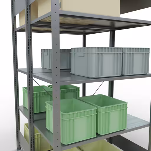 Produktbild Nr 16 des Artikels Grundregal, Doppelregal, Fachbodenregal Stecksystem MULTIplus150, 2000 x 1000 x (2x600) mm (HxBxT), 2x5 Fachböden, Kreuzstrebe, verzinkt Abbildung Nr 16 des Artikels Grundregal, Doppelregal, Fachbodenregal Stecksystem MULTIplus150, 2000 x 1000 x (2x600) mm (HxBxT), 2x5 Fachböden, Kreuzstrebe, verzinkt aus der Produktgruppe Fachbodenregale von der Marke Schulte Lagertechnik