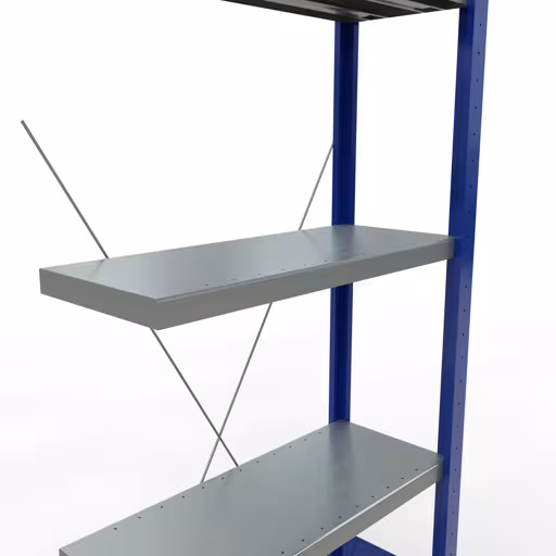 Abbildung Nr 13 des Artikels Anbauregal, Fachbodenregal Stecksystem MULTIplus250, 2000 x 750 x 300 mm (HxBxT), 5 Fachböden, Kreuzstrebe, RAL 5010 enzianblau/verzinkt/verzinkt aus der Produktgruppe Stecksystem von der Marke Schulte Lagertechnik