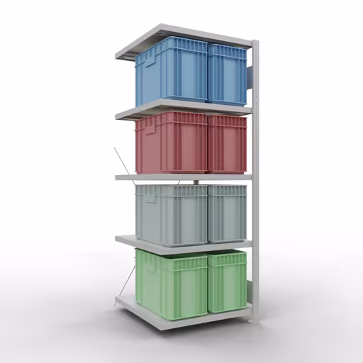 Abbildung Nr 7 des Artikels Anbauregal, Fachbodenregal Stecksystem MULTIplus250, 2000 x 750 x 800 mm (HxBxT), 5 Fachböden, Kreuzstrebe, RAL 7035 lichtgrau aus der Produktgruppe Stecksystem von der Marke Schulte Lagertechnik