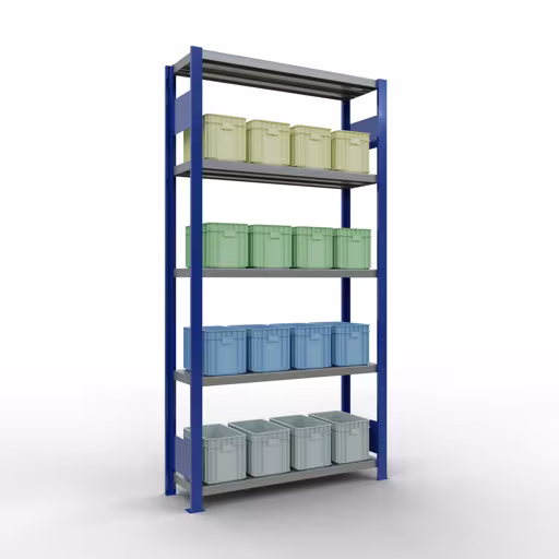 Abbildung Nr 13 des Artikels Grundregal, Fachbodenregal Stecksystem MULTIplus250, 2000 x 1000 x 300 mm (HxBxT), 5 Fachböden, Längenriegel, RAL 5010 enzianblau/verzinkt aus der Produktgruppe Stecksystem von der Marke Schulte Lagertechnik