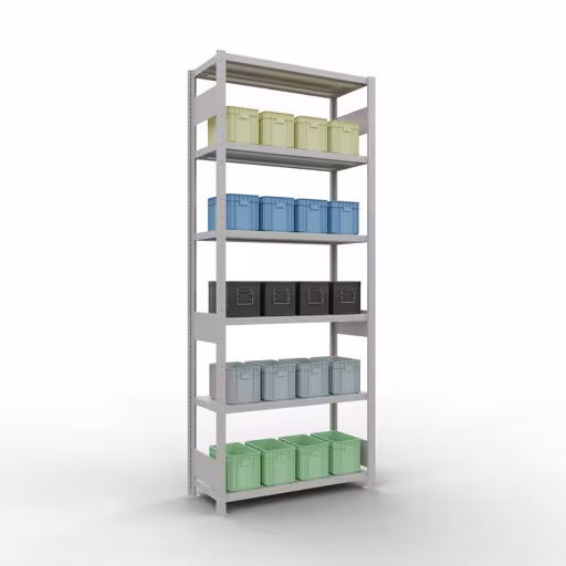 Abbildung Nr 12 des Artikels Grundregal, Fachbodenregal Stecksystem MULTIplus330, 2500 x 1000 x 400 mm (HxBxT), 6 Fachböden, Längenriegel, RAL 7035 lichtgrau aus der Produktgruppe Stecksystem von der Marke Schulte Lagertechnik