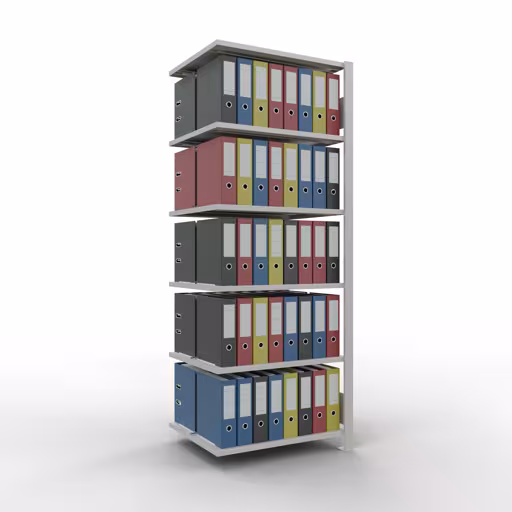 Anbauregal, Büro-Fachbodenregal Stecksystem MULTIplus150, 2000 x 750 x 600 mm (HxBxT), 6 Fachböden, Längenriegel, mit Mittelanschlag, lichtgrau von der Marke Schulte Lagertechnik aus der Produktreihe Büroregale
