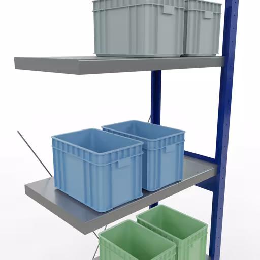 Abbildung Nr 11 des Artikels Anbauregal, Fachbodenregal Stecksystem MULTIplus250, 2500 x 750 x 400 mm (HxBxT), 6 Fachböden, Kreuzstrebe, RAL 5010 enzianblau/verzinkt/verzinkt aus der Produktgruppe Stecksystem von der Marke Schulte Lagertechnik