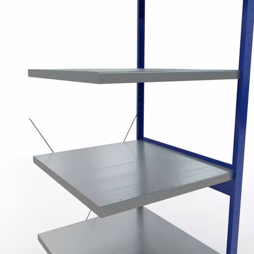 Anbauregal, Fachbodenregal Stecksystem MULTIplus250, 2500 x 750 x 800 mm (HxBxT), 6 Fachböden, Kreuzstrebe, RAL 5010 enzianblau/verzinkt/verzinkt von Schulte Lagertechnik aus der Kategorie Stecksystem