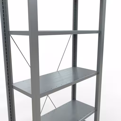 Grundregal, Büro-Fachbodenregal Stecksystem MULTIplus85, 2000 x 750 x 300 mm (HxBxT), 6 Fachböden, Kreuzstrebe, verzinkt, ohne Anschlagleiste von Schulte Lagertechnik mit der Artikelnr. 17724