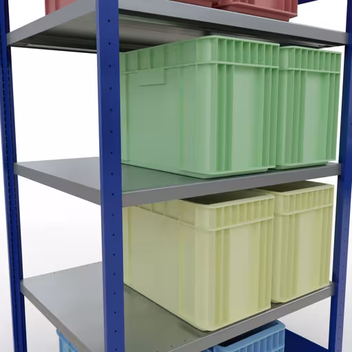 Abbildung Nr 10 des Artikels Grundregal, Fachbodenregal Stecksystem MULTIplus250, 2000 x 1000 x 800 mm (HxBxT), 5 Fachböden, Längenriegel, RAL 5010 enzianblau/verzinkt aus der Produktgruppe Stecksystem von der Marke Schulte Lagertechnik