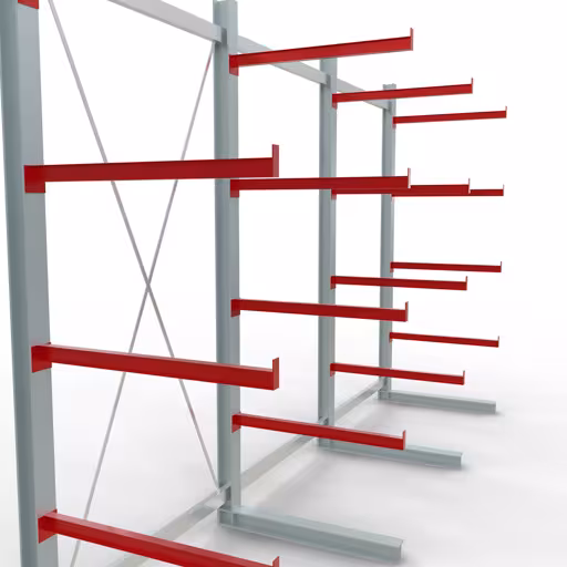 Produktbild Nr 10 des Artikels K 6000 Komplettregal, einseitig, 3000 x 6000 x 1000 mm, RAL 7001 / RAL 3000, 5 Lagerebenen Abbildung Nr 10 des Artikels K 6000 Komplettregal, einseitig, 3000 x 6000 x 1000 mm, RAL 7001 / RAL 3000, 5 Lagerebenen aus der Produktgruppe Kragarmregale von der Marke Schulte Lagertechnik