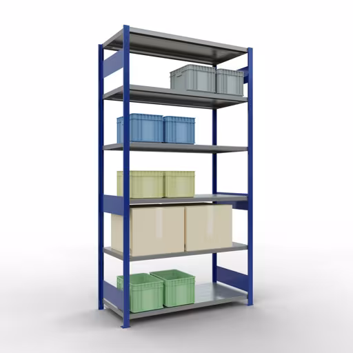 Abbildung Nr 13 des Artikels Grundregal, Fachbodenregal Stecksystem MULTIplus250, 2500 x 1300 x 600 mm (HxBxT), 6 Fachböden, Längenriegel, RAL 5010 enzianblau/verzinkt aus der Produktgruppe Stecksystem von der Marke Schulte Lagertechnik