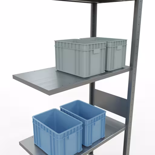 Anbauregal, Fachbodenregal Stecksystem MULTIplus150, 3000 x 750 x 400 mm (HxBxT), 7 Fachböden, Längenriegel, verzinkt von Schulte Lagertechnik aus der Kategorie Stecksystem