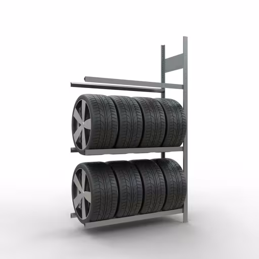 Anbauregal, Räder-/Reifenregal, 2000 x 1150 x 400 mm (HxBxT), verzinkt, 3 Lagerebenen á 150 kg Fachlast pro Ebene von Schulte Lagertechnik mit der Artikelnr. 13891
