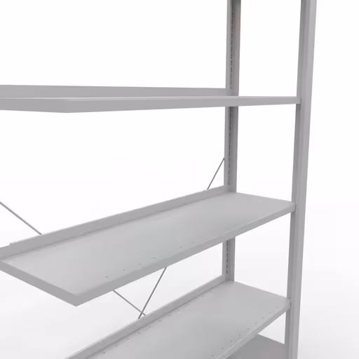 Anbauregal, Büro-Fachbodenregal Stecksystem MULTIplus85, 2000 x 1000 x 300 mm (HxBxT), 6 Fachböden, Kreuzstrebe, mit Anschlagleiste, lichtgrau von Schulte Lagertechnik mit der Artikelnr. 36010