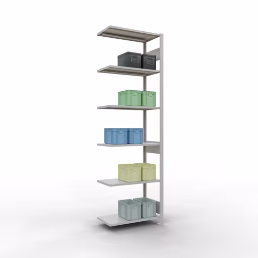Produktbild Nr.12 des Artikels Anbauregal, Fachbodenregal Stecksystem MULTIplus150, 2500 x 750 x 400 mm (HxBxT), 6 Fachböden, Längenriegel, RAL 7035 lichtgrau aus der Produktreihe Stecksystem von der Marke Schulte Lagertechnik