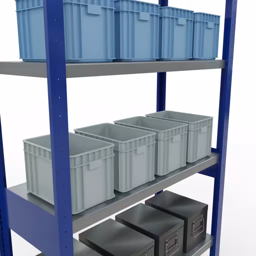 Abbildung Nr 9 des Artikels Grundregal, Fachbodenregal Stecksystem MULTIplus330, 2500 x 1000 x 400 mm (HxBxT), 6 Fachböden, Längenriegel, RAL 5010 enzianblau/verzinkt aus der Produktgruppe Stecksystem von der Marke Schulte Lagertechnik