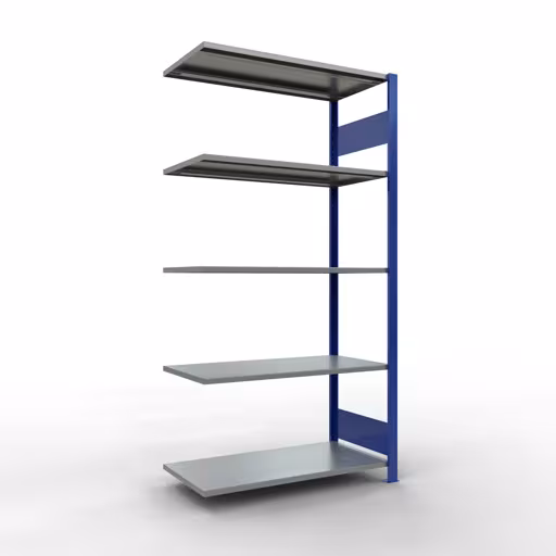 Abbildung Nr 9 des Artikels Anbauregal, Fachbodenregal Stecksystem MULTIplus85, 2000 x 1000 x 500 mm (HxBxT), 5 Fachböden, Längenriegel, RAL 5010 enzianblau aus der Produktgruppe Stecksystem von der Marke Schulte Lagertechnik