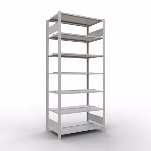 Grundregal, Büro-Fachbodenregal Stecksystem MULTIplus150, 2300 x 1000 x 600 mm (HxBxT), 7 Fachböden, Längenriegel, mit Mittelanschlag, lichtgrau von der Marke Schulte Lagertechnik Grundregal, Büro-Fachbodenregal Stecksystem MULTIplus150, 2300 x 1000 x 600 mm (HxBxT), 7 Fachböden, Längenriegel, mit Mittelanschlag, lichtgrau aus der Kategorie Stecksystem mit der Artikelnummer 36049