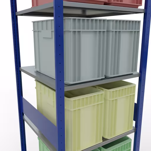 Grundregal, Fachbodenregal Stecksystem MULTIplus150, 3000 x 750 x 800 mm (HxBxT), 7 Fachböden, Längenriegel, RAL 5010 enzianblau/verzinkt/verzinkt mit der Artikelnr. 12782-75-LR-B Grundregal, Fachbodenregal Stecksystem MULTIplus150, 3000 x 750 x 800 mm (HxBxT), 7 Fachböden, Längenriegel, RAL 5010 enzianblau/verzinkt/verzinkt von Schulte Lagertechnik aus der Kategorie Stecksystem