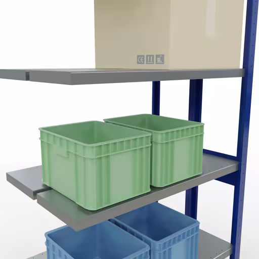 Produktbild Nr.8 des Artikels Anbauregal, Doppelregal, Fachbodenregal Stecksystem MULTIplus250, 2500 x 1000 x (2x300) mm (HxBxT), 2x6 Fachböden, Längenriegel, RAL 5010 enzianblau aus der Produktreihe Fachbodenregale von der Marke Schulte Lagertechnik