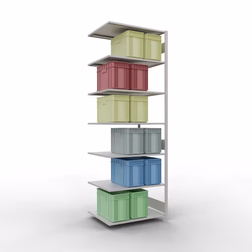 Zusatzbild des Artikels Anbauregal, Fachbodenregal Stecksystem MULTIplus150, 3000 x 1000 x 800 mm (HxBxT), 7 Fachböden, Längenriegel, RAL 7035 lichtgrau aus Anbauregal