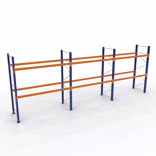 Palettenregal 3 Felder á 2700 mm - 3000x1100mm,HxT,18 Holme (2400kg) aus der Kategorie Palettengewicht bis 800kg mit der Artikelnummer 46830-N