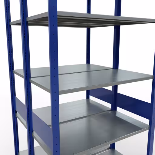 Grundregal, Doppelregal, Fachbodenregal Stecksystem MULTIplus150, 3000 x 1000 x (2x500) mm (HxBxT), 2x7 Fachböden, Längenriegel, RAL 5010 enzianblau von der Marke Schulte Lagertechnik aus der Produktreihe Fachbodenregale