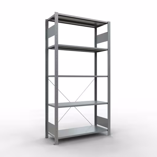 Grundregal, Fachbodenregal Stecksystem MULTIplus150, 2000 x 1000 x 400 mm (HxBxT), 5 Fachböden, Kreuzstrebe, verzinkt aus der Kategorie Grundregal mit der Artikelnummer 12740