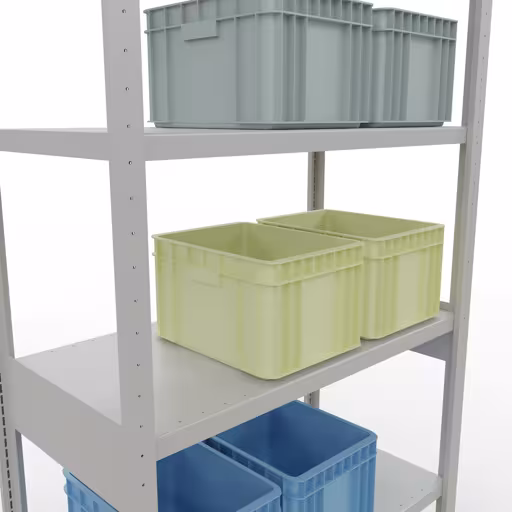 Abbildung Nr 15 des Artikels Grundregal, Fachbodenregal Stecksystem MULTIplus330, 2500 x 1000 x 500 mm (HxBxT), 6 Fachböden, Längenriegel, RAL 7035 lichtgrau aus der Produktgruppe Stecksystem von der Marke Schulte Lagertechnik
