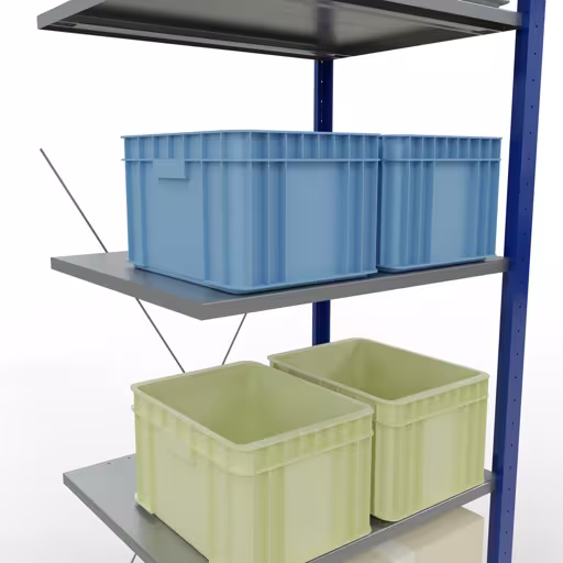 Produktbild Nr.15 des Artikels Anbauregal, Fachbodenregal Stecksystem MULTIplus150, 2000 x 750 x 600 mm (HxBxT), 5 Fachböden, Kreuzstrebe, RAL 5010 enzianblau/verzinkt/verzinkt aus der Produktreihe Stecksystem von der Marke Schulte Lagertechnik