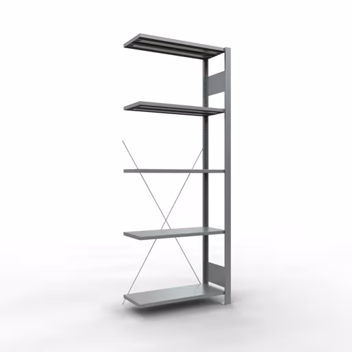 Anbauregal, Fachbodenregal Stecksystem MULTIplus150, 2000 x 750 x 300 mm (HxBxT), 5 Fachböden, Kreuzstrebe, verzinkt aus der Kategorie Anbauregal mit der Artikelnummer 12735-75
