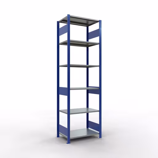 Grundregal, Fachbodenregal Stecksystem MULTIplus150, 2500 x 750 x 500 mm (HxBxT), 6 Fachböden, Längenriegel, RAL 5010 enzianblau/verzinkt/verzinkt aus der Kategorie Grundregal mit der Artikelnummer 12751-75-LR-B