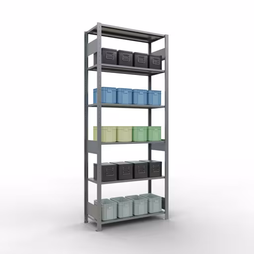 Produktbild Nr.14 des Artikels Grundregal, Fachbodenregal Stecksystem MULTIplus150, 2500 x 1000 x 400 mm (HxBxT), 6 Fachböden, Längenriegel, verzinkt aus der Produktreihe Stecksystem von der Marke Schulte Lagertechnik