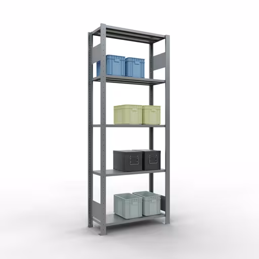 Zusatzbild des Artikels Grundregal, Fachbodenregal Stecksystem MULTIplus150, 2000 x 750 x 300 mm (HxBxT), 5 Fachböden, Längenriegel, verzinkt aus Grundregal