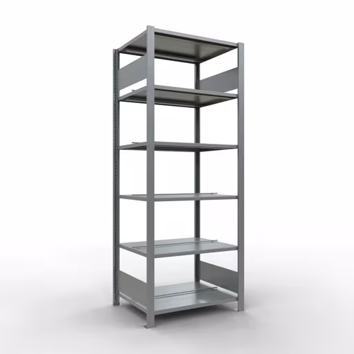 Grundregal, Büro-Fachbodenregal Stecksystem MULTIplus150, 2000 x 750 x 600 mm (HxBxT), 6 Fachböden, Längenriegel, verzinkt, mit Mittelanschlag aus der Kategorie Stecksystem mit der Artikelnummer 17742