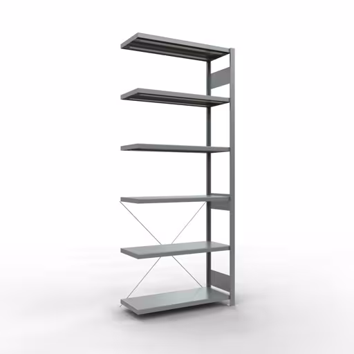 Anbauregal, Fachbodenregal Stecksystem MULTIplus330, 2500 x 1000 x 400 mm (HxBxT), 6 Fachböden, Kreuzstrebe, verzinkt aus der Kategorie Anbauregal mit der Artikelnummer 13946